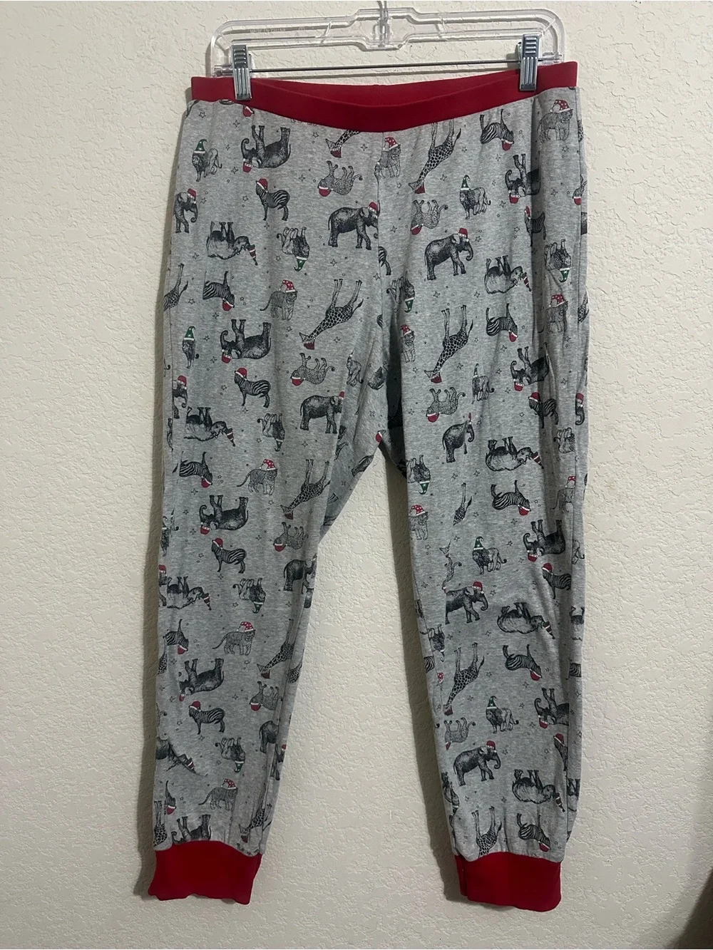Target Women’s Christmas Pajama Set Size Large Animal Print Gray Red Trim - Picture 2 of 7
